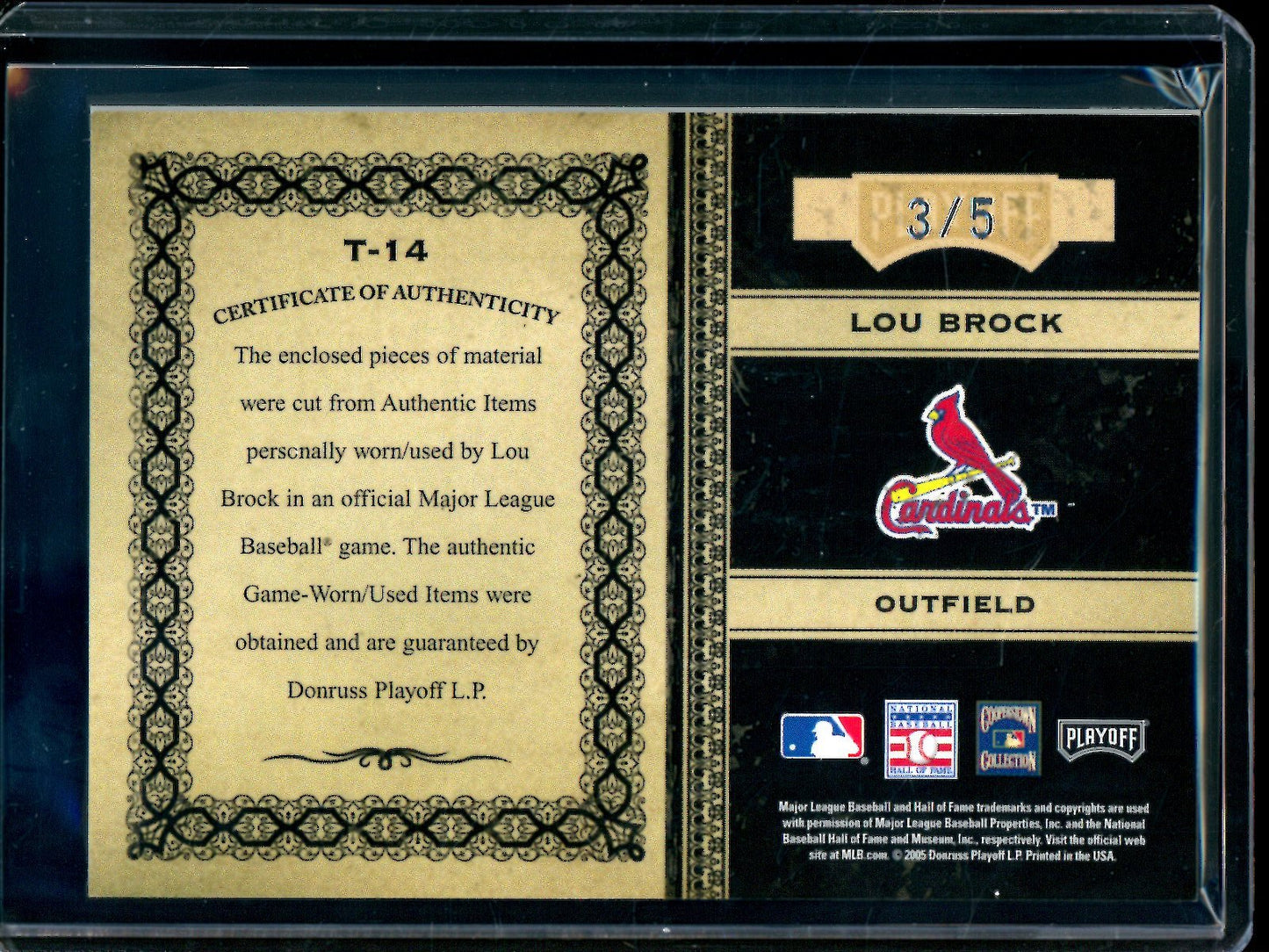 2005 Panini Prime Cuts Lou Brock Timeline HOF Inductee Triple Relic /5 Cardinals