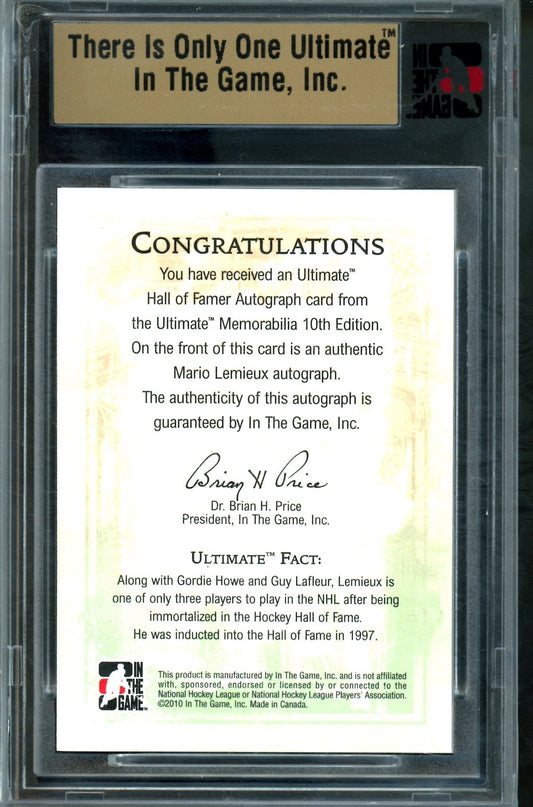 2010 In The Game Ultimate Mario Lemieux Hall of Famer Autograph Silver /9 Penguins