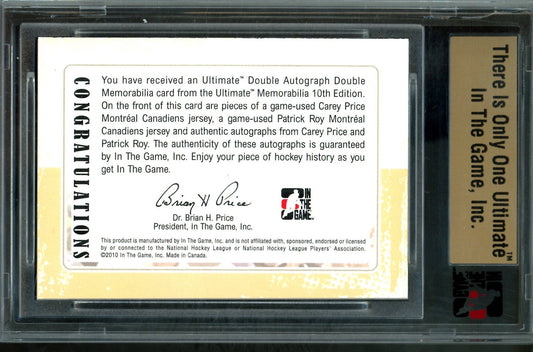 2010 In The Game Ultimate Carey Price / Patrick Roy Double Autograph Memorabilia /19