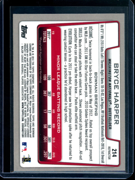 2012 Bowman Chrome Bryce Harper Refractor Rookie Nationals / Phillies