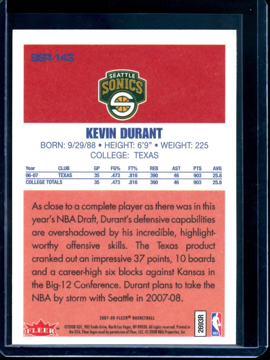 2007 Fleer Kevin Durant Rookie Card Supersonics