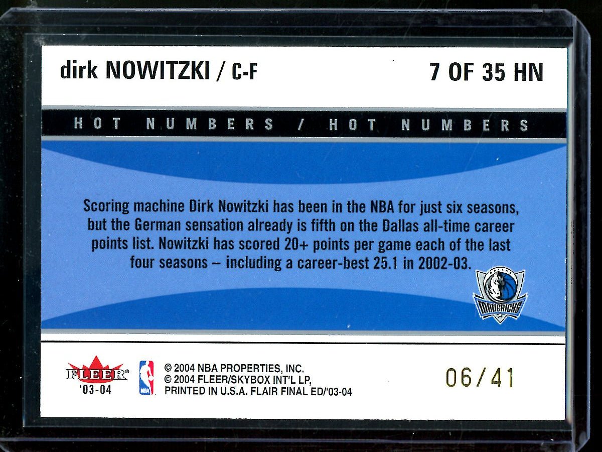 2004 Flair Final Edition Dirk Nowitzki Hot Numbers /41 Mavericks