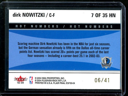 2004 Flair Final Edition Dirk Nowitzki Hot Numbers /41 Mavericks
