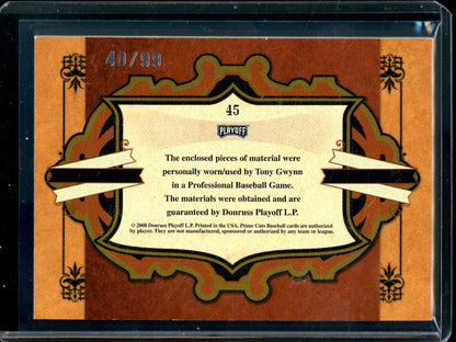 2008 Panini Prime Cuts Tony Gwynn Quad Relic /99 Padres