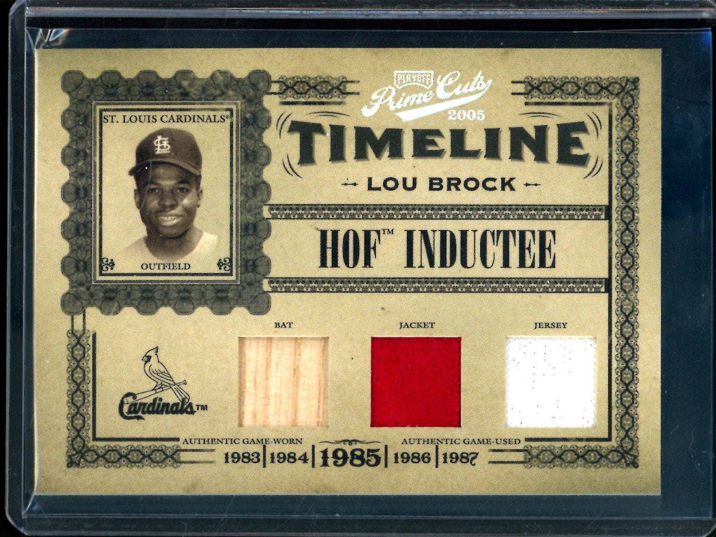 2005 Panini Prime Cuts Lou Brock Timeline HOF Inductee Triple Relic /5 Cardinals