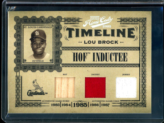 2005 Panini Prime Cuts Lou Brock Timeline HOF Inductee Triple Relic /5 Cardinals