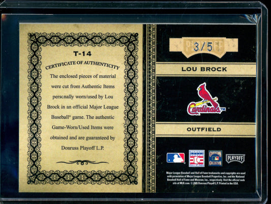 2005 Panini Prime Cuts Lou Brock Timeline HOF Inductee Triple Relic /5 Cardinals