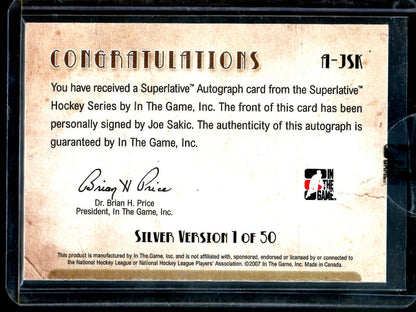 2007 In The Game Superlative Joe Sakic Autograph Sealed 1 of 50 Avalanche