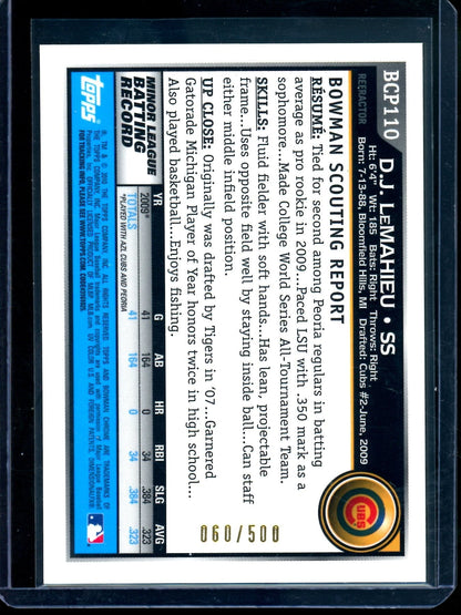 2010 Bowman Chrome DJ LeMahieu Refractor Autograph /500 Cubs / Yankees