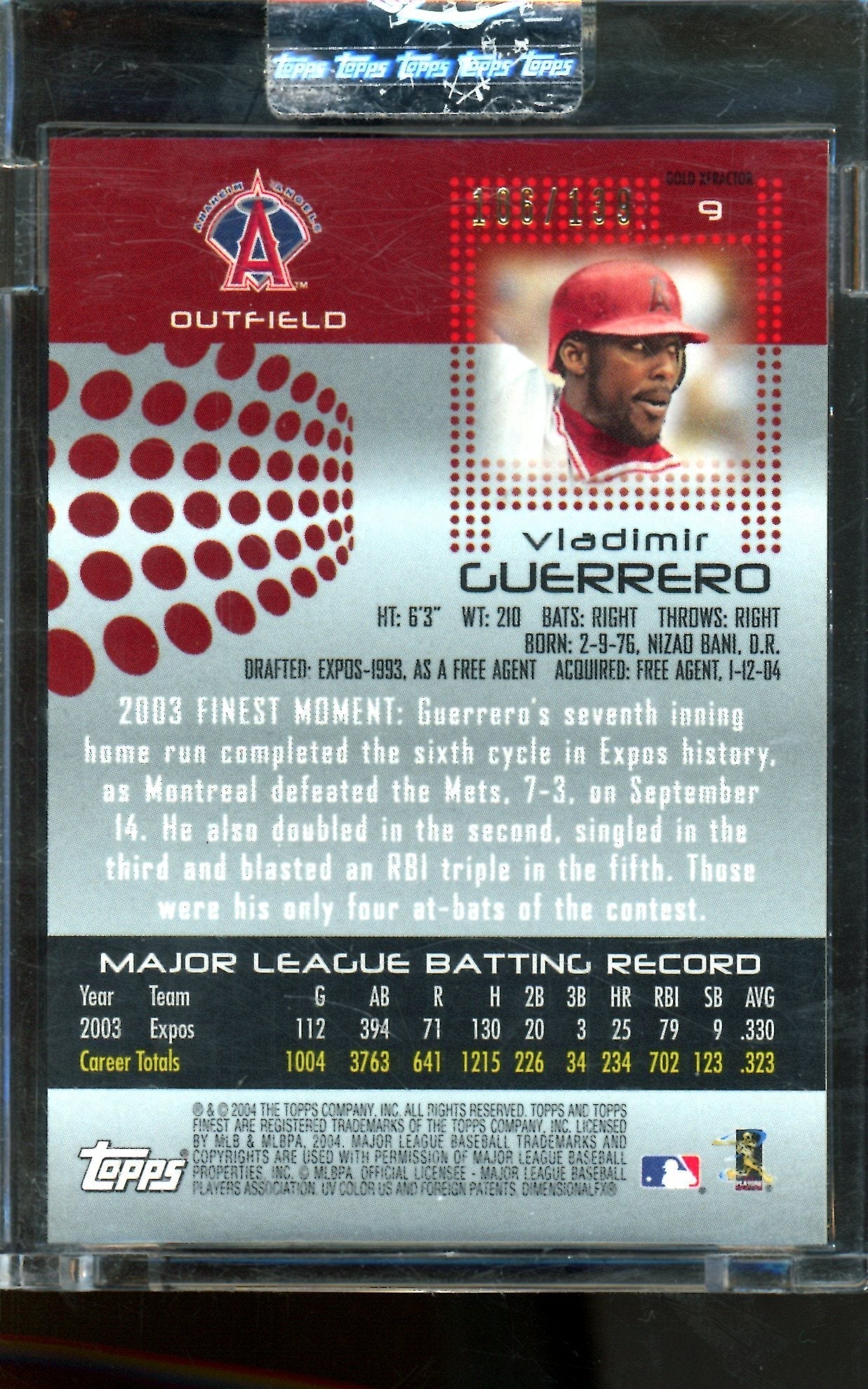 2004 Topps Finest Vladimir Guerrero Red/Gold X-Fractor /139 Uncirculated Angels
