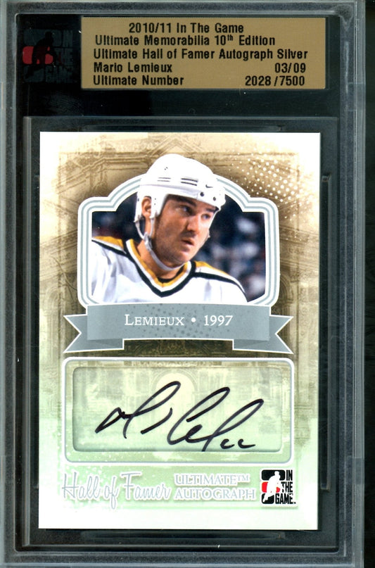 2010 In The Game Ultimate Mario Lemieux Hall of Famer Autograph Silver /9 Penguins