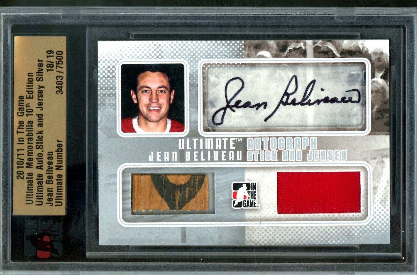 2010 In The Game Ultimate Jean Beliveau Autograph Stick and Jersey /19 Canadiens