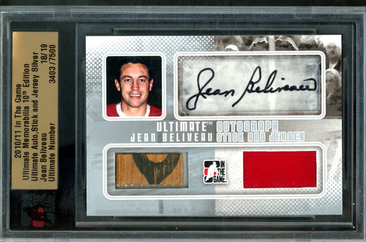 2010 In The Game Ultimate Jean Beliveau Autograph Stick and Jersey /19 Canadiens