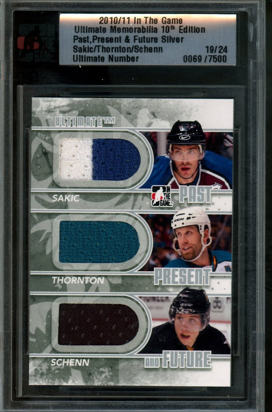 2010 In The Game Ultimate Sakic / Thornton / Schenn Past, Present, Future Silver Memorabilia /24