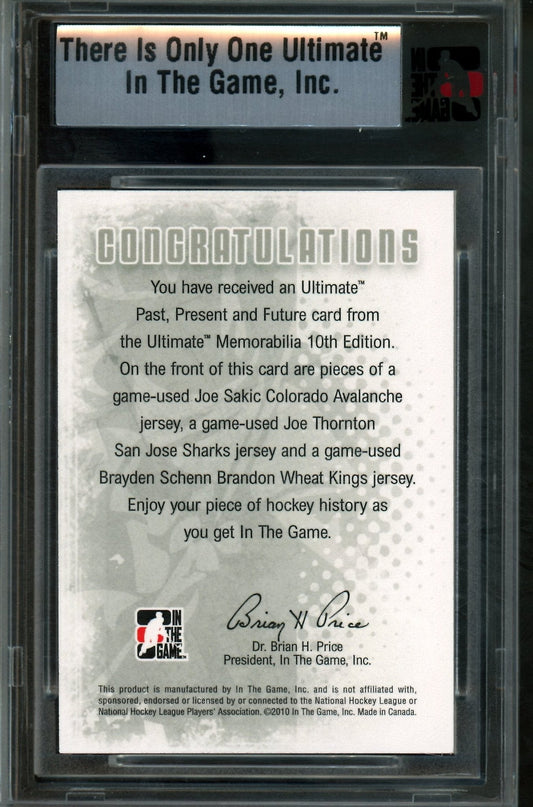 2010 In The Game Ultimate Sakic / Thornton / Schenn Past, Present, Future Silver Memorabilia /24