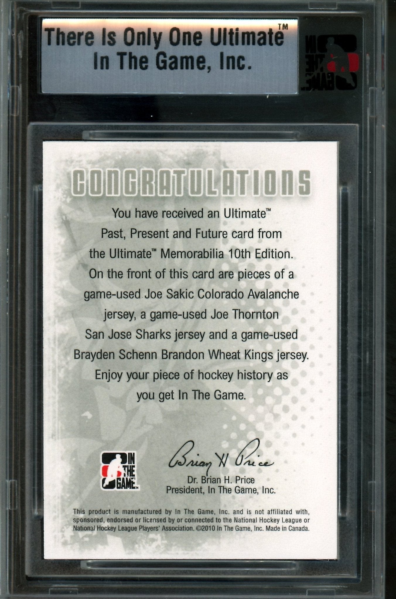 2010 In The Game Ultimate Sakic / Thornton / Schenn Past, Present, Future Silver Memorabilia /24
