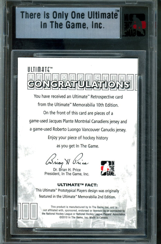 2010 In The Game Ultimate Jacques Plante / Roberto Luongo Retrospective Silver Memorabilia/9
