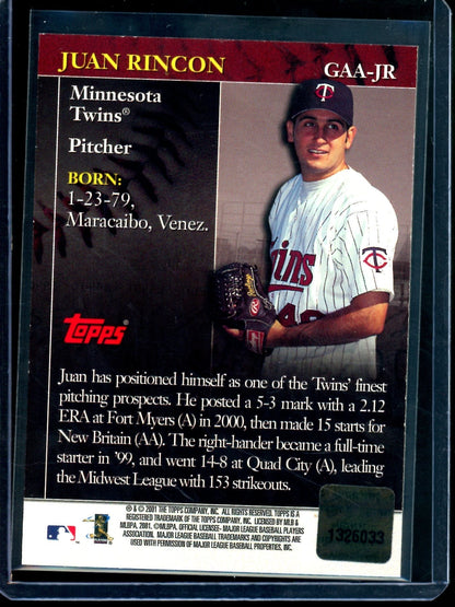 2001 Topps Flagship Juan Rincon Gold Anniversary Prospect Autograph Twins