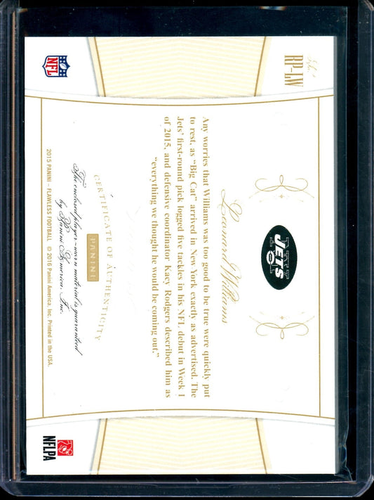2015 Panini Flawless Leonard Williams Flawless Rookie Patch Emerald /5 Jets