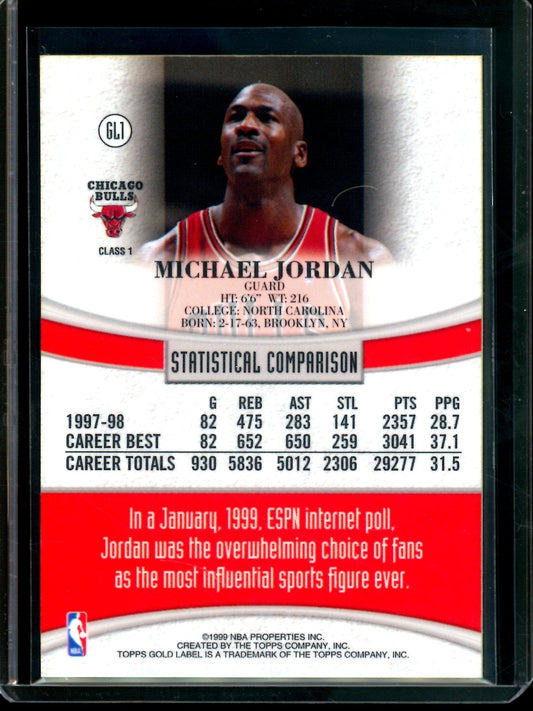 1999 Topps Gold Label Michael Jordan Refractor #GL1 Bulls