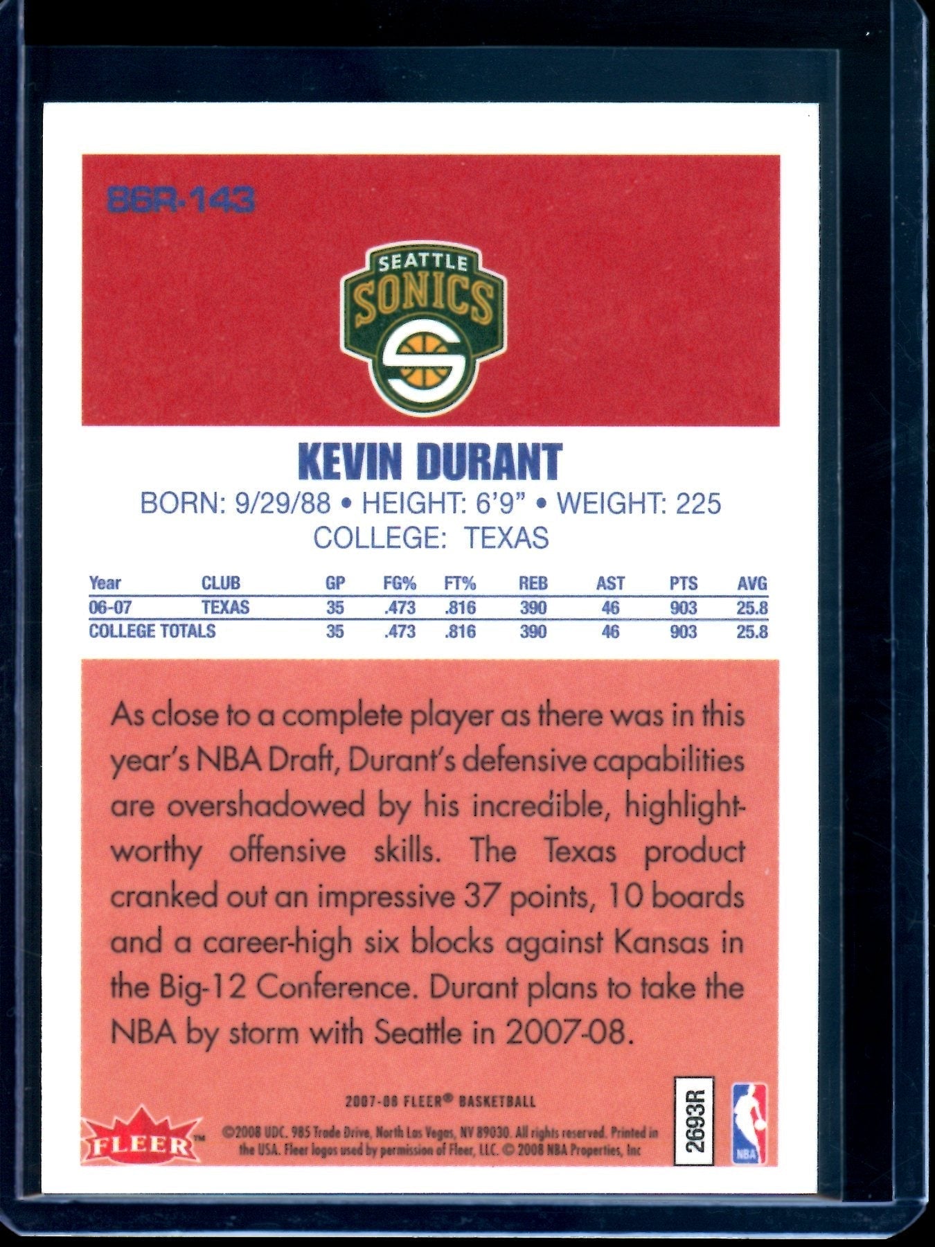 2007 Fleer Kevin Durant Rookie Card Supersonics
