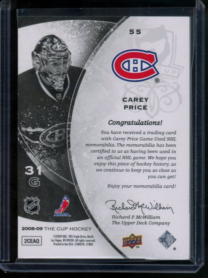 2009 Upper Deck The Cup Carey Price Relic /25 Canadiens
