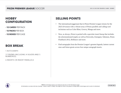 2023-24 Panini Prizm Premier League Soccer Hobby 12 Box Case